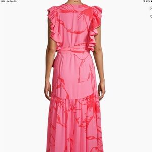 Floral Pink Maxi Dress with Ruffle Sleeves